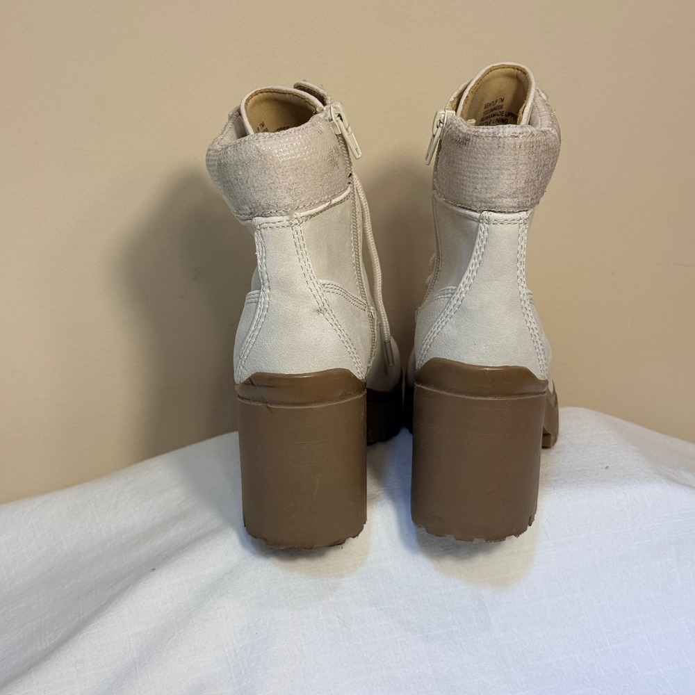 Wild Pair Bentlip Combat Boots Size 7 Cream Lace Up Side Zip Lug Sole Block Heel - Picture 15 of 15